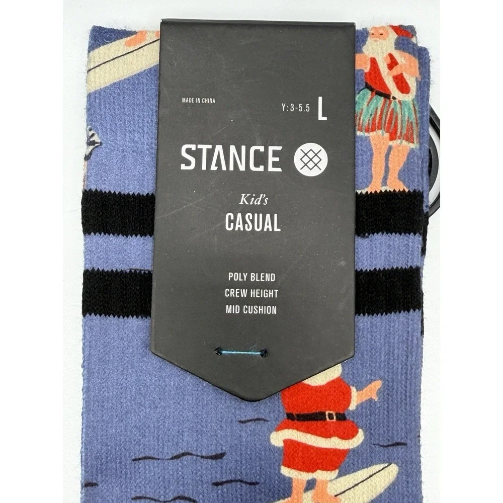 Stance Surfing Santa Christmas Kids Crew Socks Blue Youth Large K556D24SUR NWT